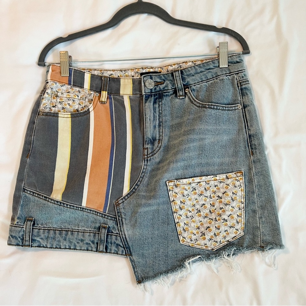 Urban Outfitters BDG Patchwork Asymmetrical Denim Jean Skirt